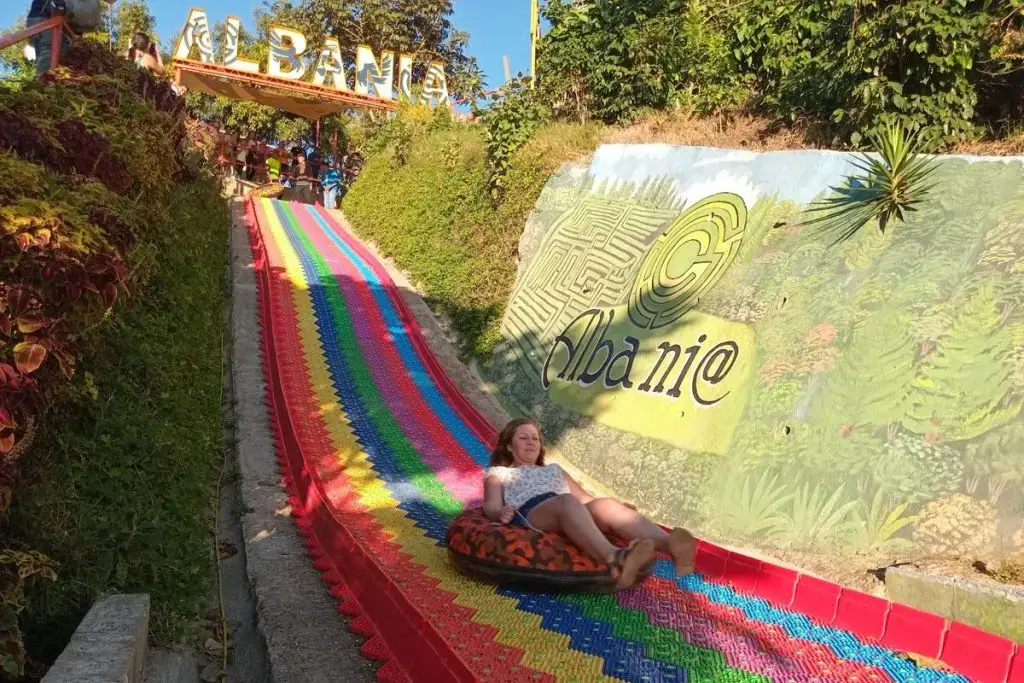 Colorful slide with people enjoying